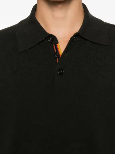 Paul Smith Fine Knit Long Sleeve Polo Sweater In Black