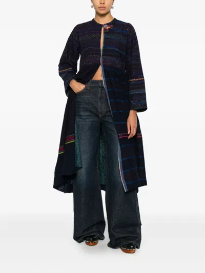 Injiri Striped-pattern Coat In Blue