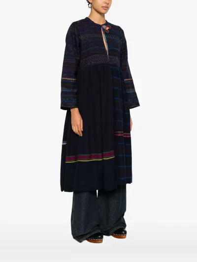 Injiri Striped-pattern Coat In Blue