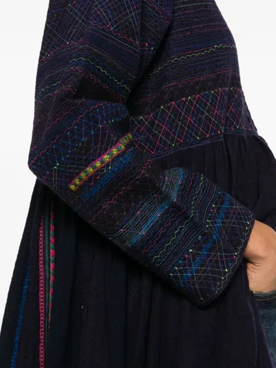 Injiri Striped-pattern Coat In Blue