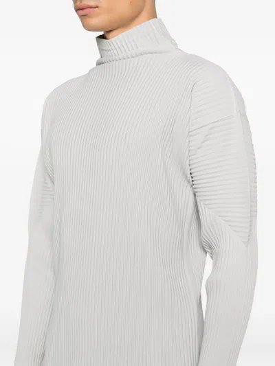 Issey Miyake Pleated Halterneck Top In Gray