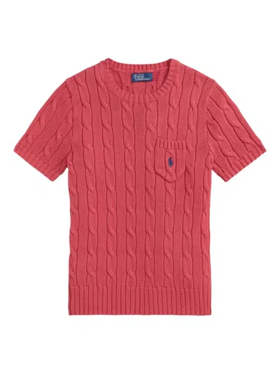 Polo Ralph Lauren Short-sleeved Cable-knit Sweater In Pink