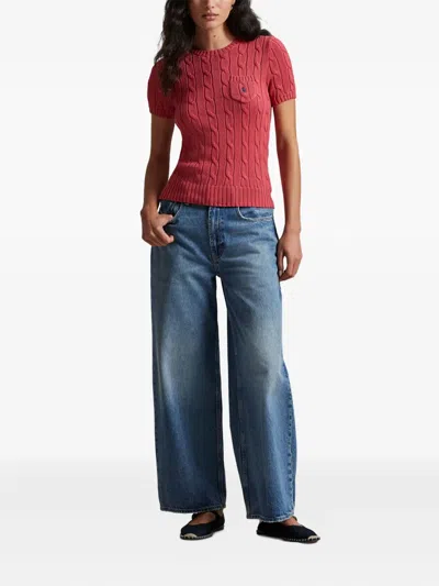 Polo Ralph Lauren Short-sleeved Cable-knit Sweater In Pink