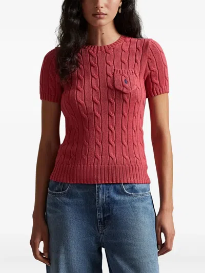 Polo Ralph Lauren Short-sleeved Cable-knit Sweater In Pink