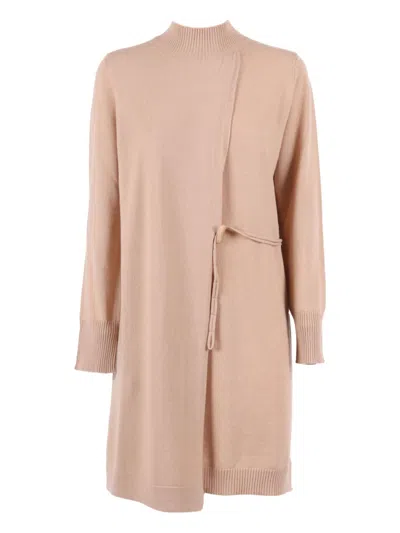 Kangra Cashmere Asymmetric Dress With Lace-up In Neutral