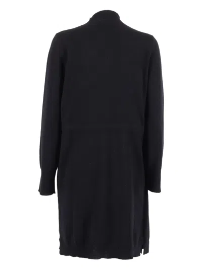 Kangra Cashmere Asymmetrical Wrap Dress With Side Tie Closure And Modern Hemline In Black