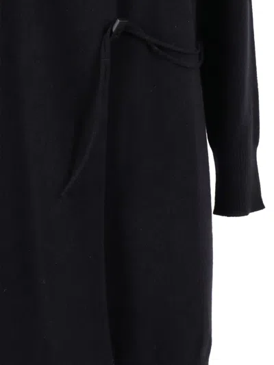 Kangra Cashmere Asymmetrical Wrap Dress With Side Tie Closure And Modern Hemline In Black