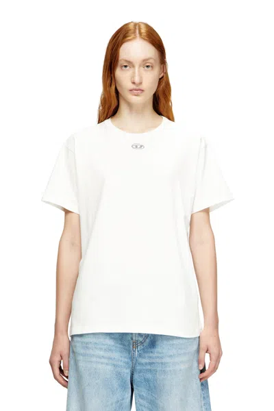 Diesel Women White T-shirt With Logo On The Front And Ribbed Design In Cotton Woman