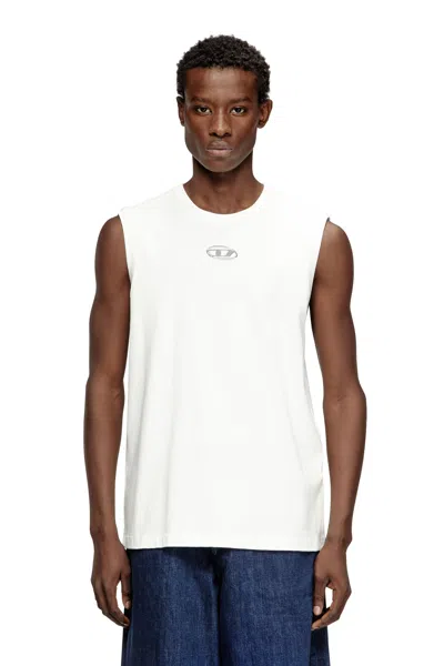 Diesel T-bisco-iod White Sleeveless Top With Logo Detail On The Front In Cotton Man