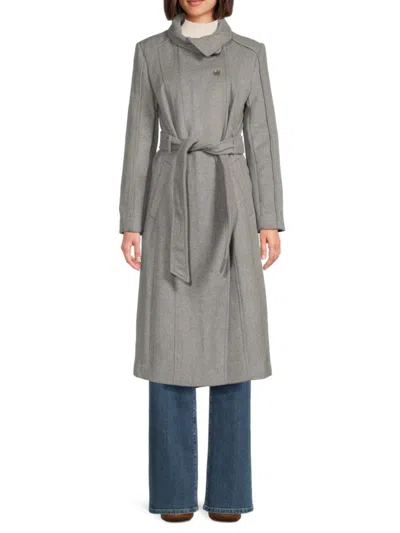 Cole Haan Women's Tie-waist Wool-blend Coat In Gray
