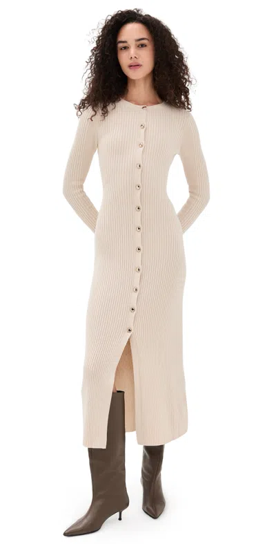 Ba&sh Anisa Button-up Ribbed Maxi Dress In Neutral