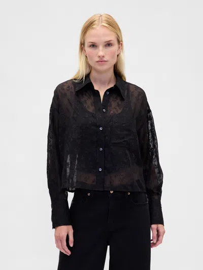 Gap Sheer Straight-hem Crop Shirt In Black