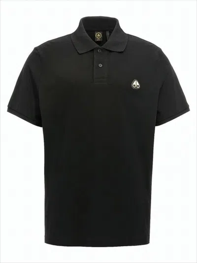 Moose Knuckles Classic Black Polo Shirt With Traditional Collar In Black