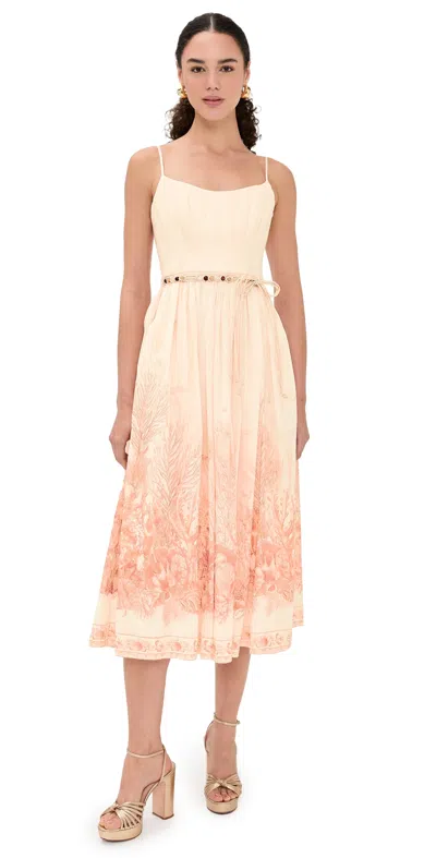 Zimmermann Womens Wanderlust Corset Cotton-poplin Midi Dress Coral Toile Xxs In Neutral