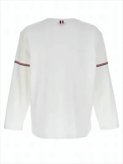 Thom Browne Long-sleeve Cotton T-shirt With Signature Stripe Details In White