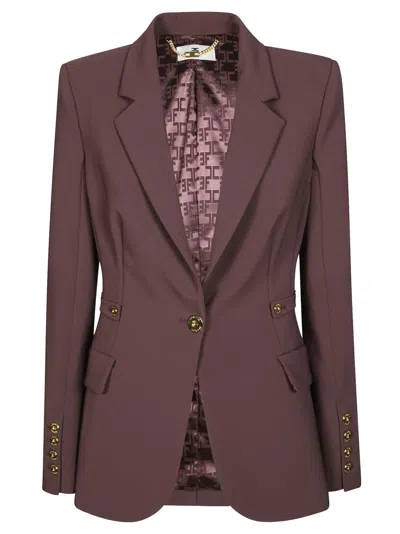 Elisabetta Franchi Single-breasted Tailored Blazer With Notched Lapel In Brown