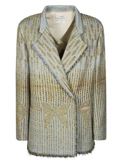 Forte Forte Yellow Jacket With All-over Pattern And Frayed Edges In Cotton Blend Woman In Gray