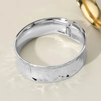 Fashnzfab Hammered Metal Hinged Bangle Bracelet In Metallic