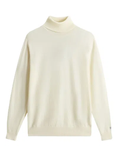 Woolrich Premium Wool Crewneck Sweater With Ribbed Details In Neutral