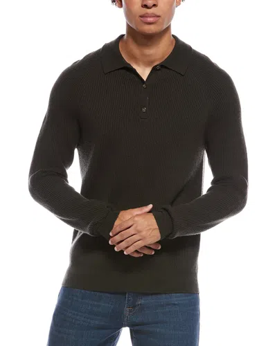 Amicale Cashmere Ribbed Cashmere Button Polo Shirt In Black