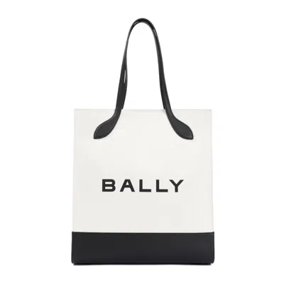 Bally Spacious Beige Canvas Tote With Black Leather Accents In White