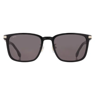 Hugo Boss Grey Rectangular Men's Sunglasses Boss 1406/f/sk 02m2/ir 57 In Black