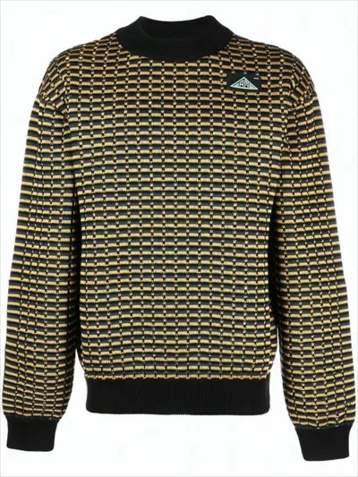 Oamc Textured Knit Sweater With Geometric Grid Effect In Black