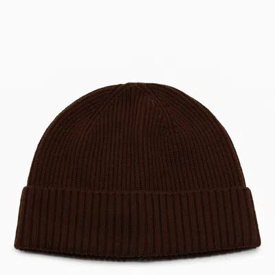 Seven Gauge Brown Wool Beanie In Brown