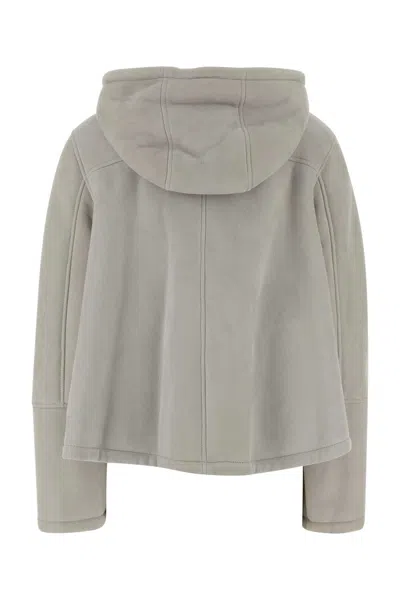 Loewe Suede Hooded Jacket Long Sleeves In Gray
