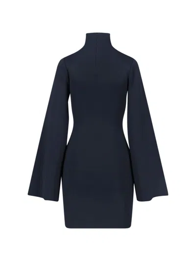 Calvin Klein Fitted Long Sleeve High Neck Dress In Blue