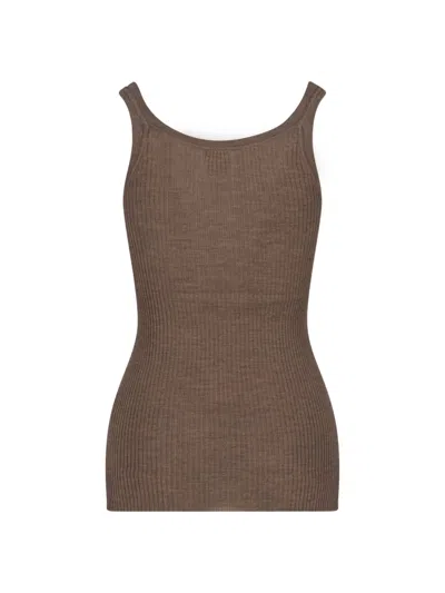 Calvin Klein Ribbed Scoop Neck Stretch Fit Top In Brown