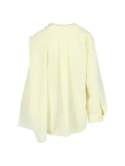 Calvin Klein Draped Long Sleeve Asymmetric Top With Buttons In Yellow