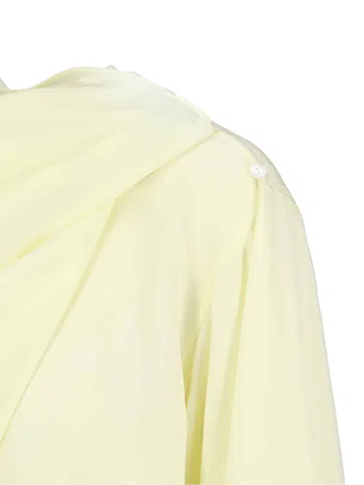 Calvin Klein Draped Long Sleeve Asymmetric Top With Buttons In Yellow