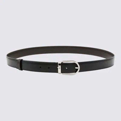 Montblanc Adjustable Belts With Silver Buckle Smooth Finish In Black