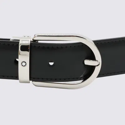 Montblanc Adjustable Belts With Silver Buckle Smooth Finish In Black