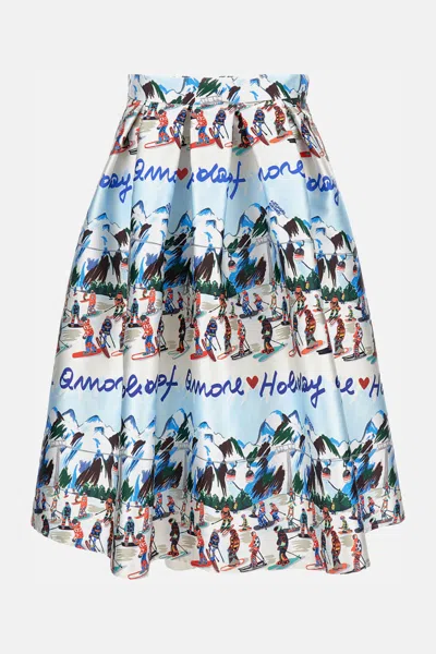 Alessandro Enriquez Graphic Print Pleated Midi Skirt In Multi