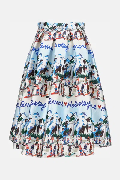 Alessandro Enriquez Graphic Print Pleated Midi Skirt In Multi