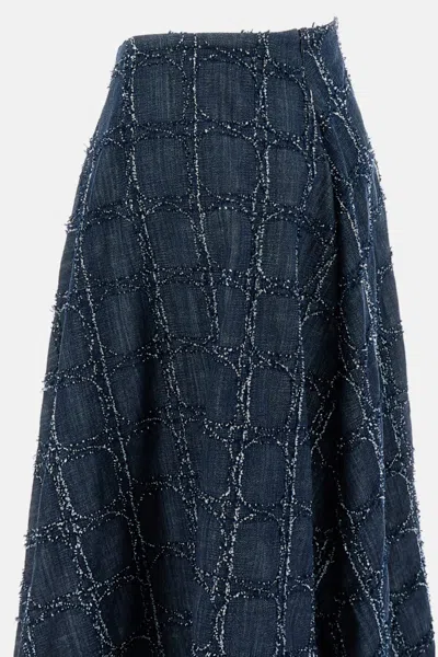 Stefano Mortari Wide Denim Skirt In Blue