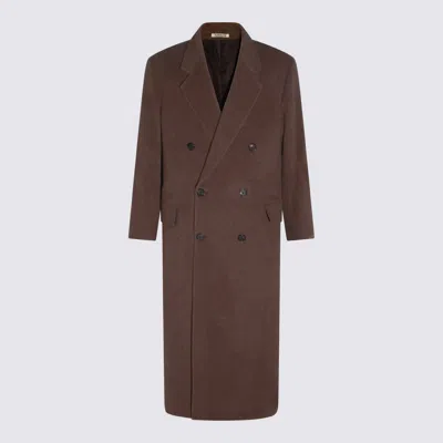 Auralee Long Double-breasted Coat Notched Lapels In Brown