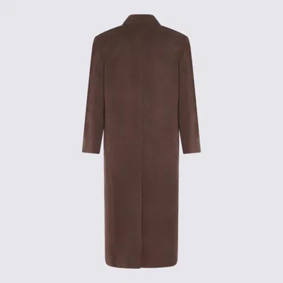 Auralee Long Double-breasted Coat Notched Lapels In Brown