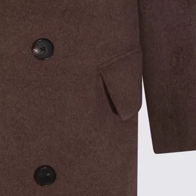 Auralee Long Double-breasted Coat Notched Lapels In Brown