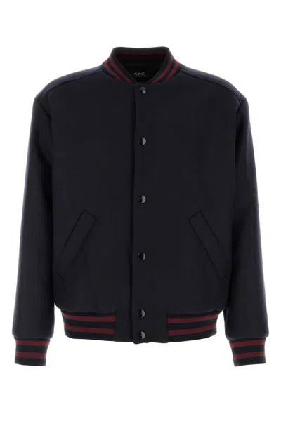 Apc A.p.c. Midnight Blue Wool Blend Bomber Jacket In Blue