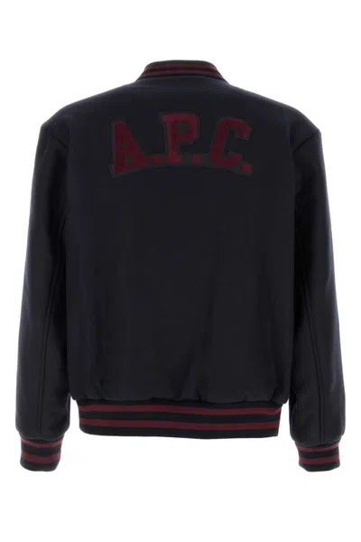 Apc A.p.c. Midnight Blue Wool Blend Bomber Jacket In Blue