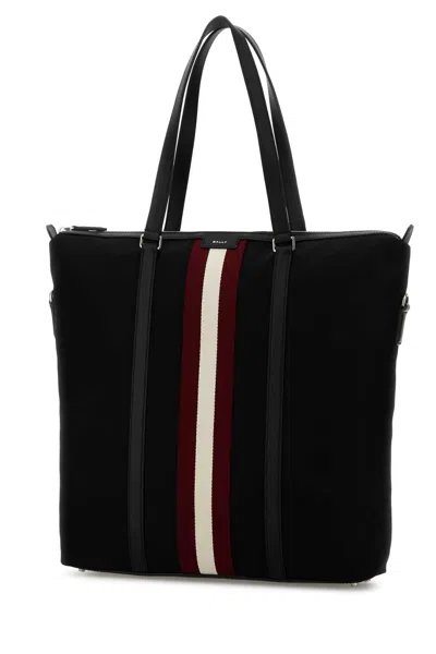 Bally Black Canvas Shopping Bag In Black