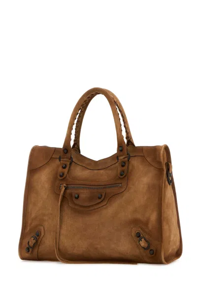 Balenciaga Camel Suede Medium Le City Handbag In Brown