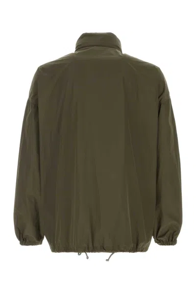Saint Laurent Modern Jacket With Drawstring And High Collar In Green