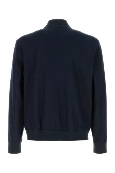 Hugo Boss Stretch Flannel Bomber Jacket With Ribbed Cuffs And Hem In Blue