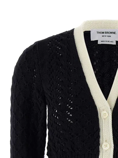 Thom Browne 4-bar Pointelle Cable Virgin Wool Cardigan In Blue