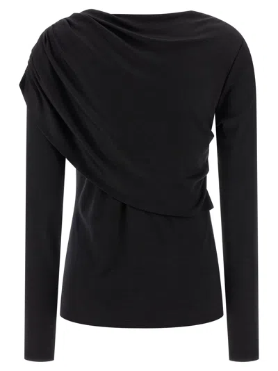 Isabel Marant Asymmetric Draped Long Sleeve Top In Black