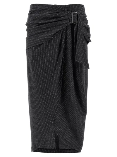 Isabel Marant Womens Anthracite Atrium Reilly Pinstripe Wool-blend Midi Skirt In Black